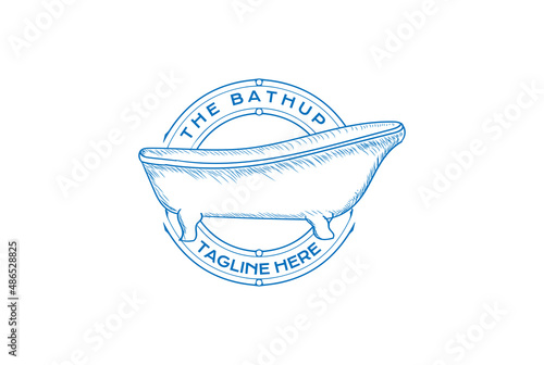 Retro Vintage Luxury Bathtub Badge Emblem Label Stamp Logo Design Vector