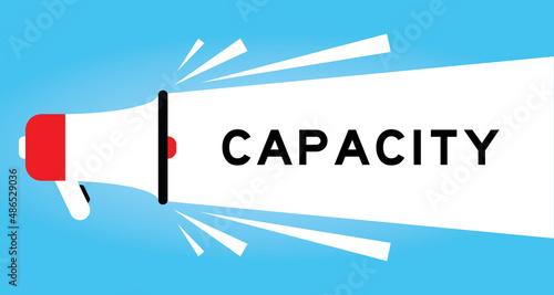 Color megphone icon with word capacity in white banner on blue background