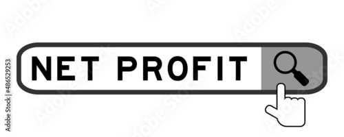 Search banner in word net profit with hand over magnifier icon on white background