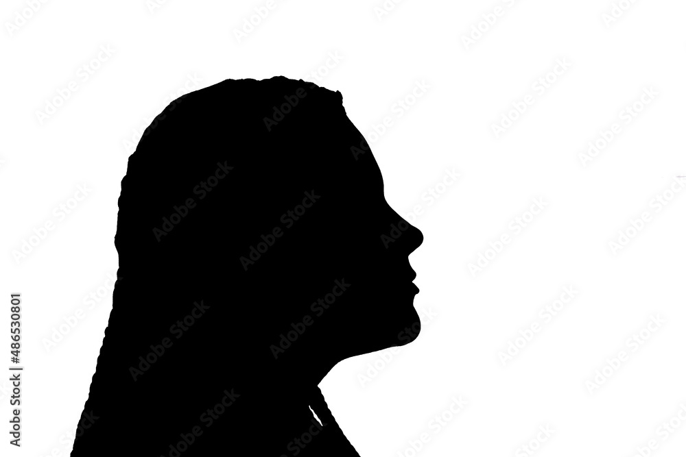 Silhouette portrait of a girl in profile isolated on white background.