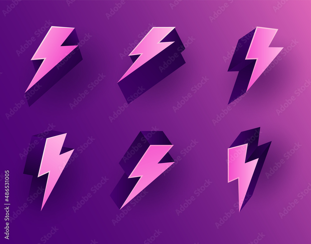 Set of 3D Electric thunderbolt neon symbol. Lightining and electricity 3d icon Set of 3D Electric thunderbolt neon symbol. Lightining and electricity 3d icon