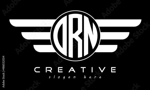 ORN three letter monogram type circle letter logo with wings vector template.