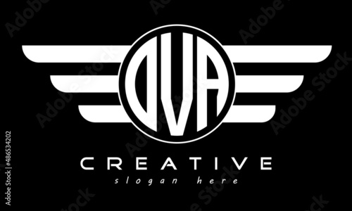 OVA three letter monogram type circle letter logo with wings vector template.