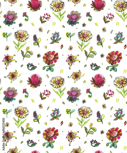 Wallpaper Mural Seamless pattern with floral watercolor elements. Bright design for scrapbooking, textile, wallpaper, other surface.  Torontodigital.ca