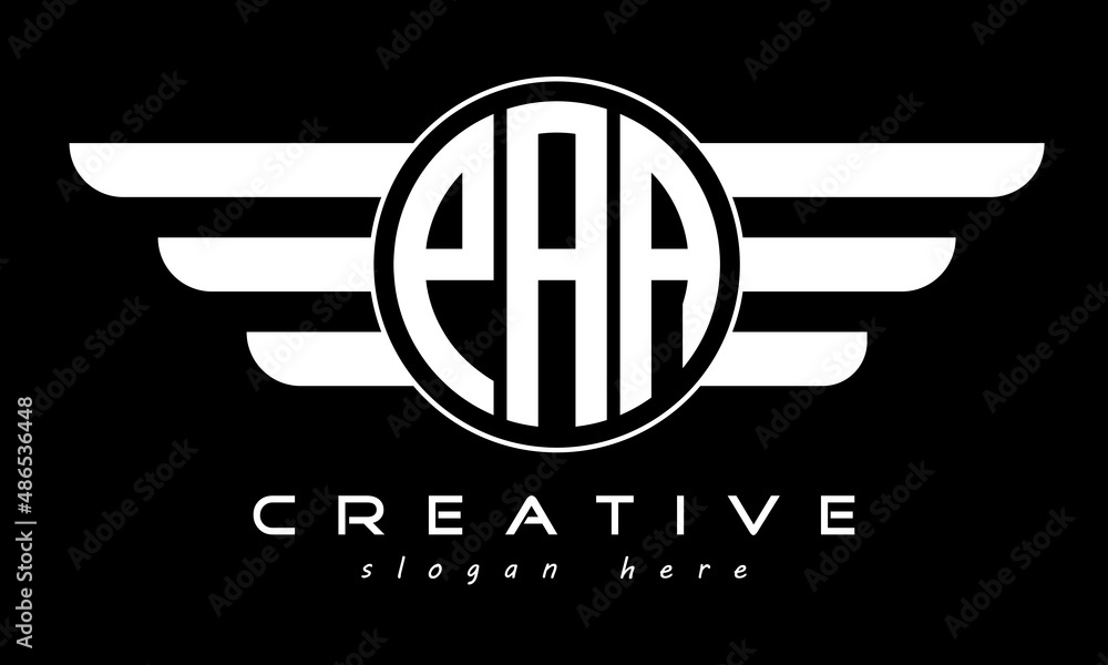 PAA three letter monogram type circle letter logo with wings vector ...