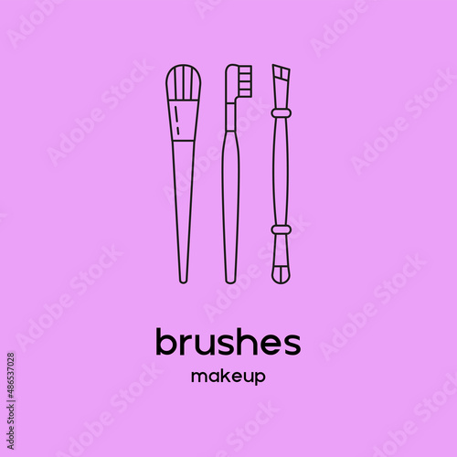 Vector icon with makeup brushes for eyeshadow, lashes, blush. Beauty products and online shopping. Can be used as illustration in magazine, social media, highlights, typographic and web design