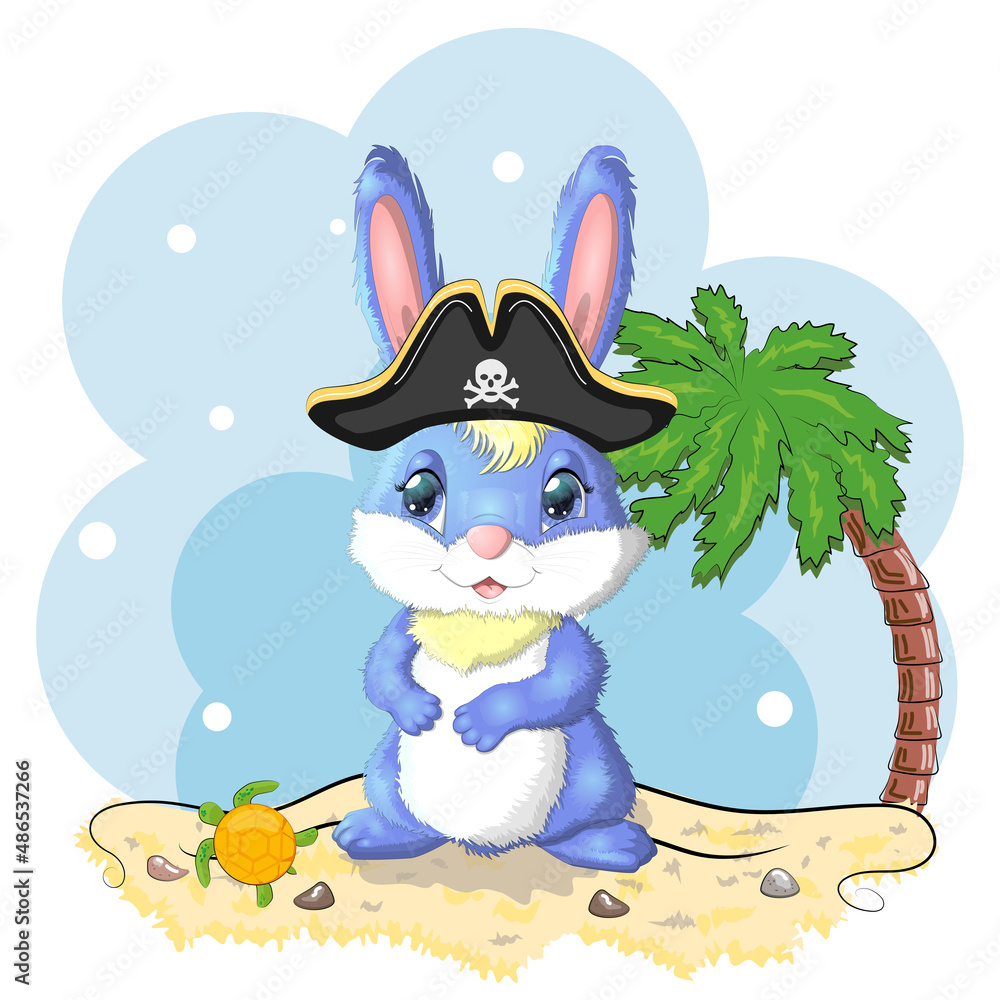 Bunny pirate, cartoon character of the game, wild animal rabbit in a  bandana and a cocked hat with a skull, with an eye patch. Character with  bright eyes Stock Vector | Adobe