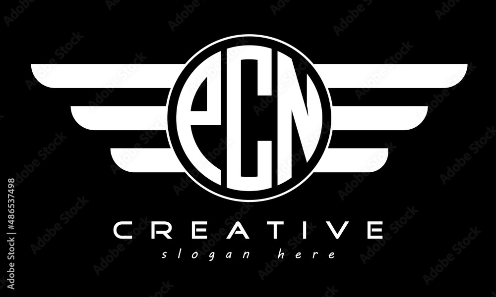 PCN three letter monogram type circle letter logo with wings vector template. - obrazy, fototapety, plakaty 