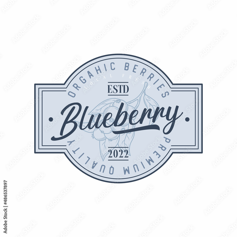 Obraz premium Blueberry Abstract Vector Sign, Symbol or Logo Template. Hand Drawn Blueberry Sketch.