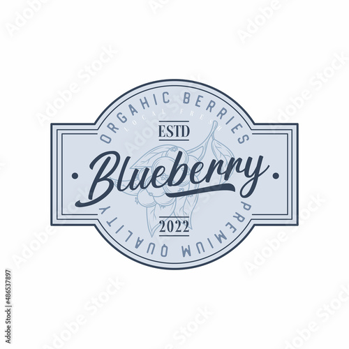 Blueberry Abstract Vector Sign, Symbol or Logo Template. Hand Drawn Blueberry Sketch.