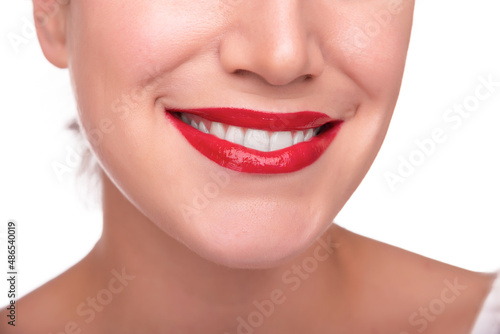 Woman's smile close up. Girl's smile. Smiling beautiful woman.