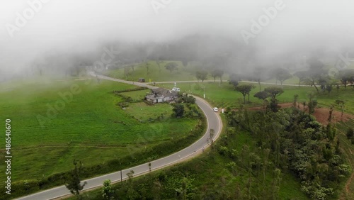 Aerial view of a road and clouds in Sri Lanka highland