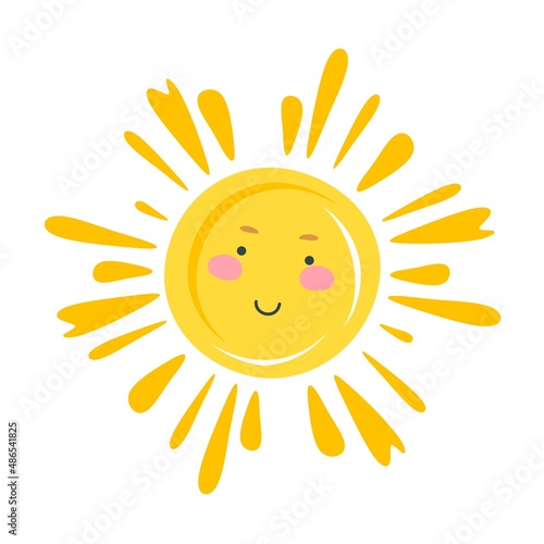 A cheerful smiling sun. The concept of summer. Vector illustration in a flat style isolated on a white background