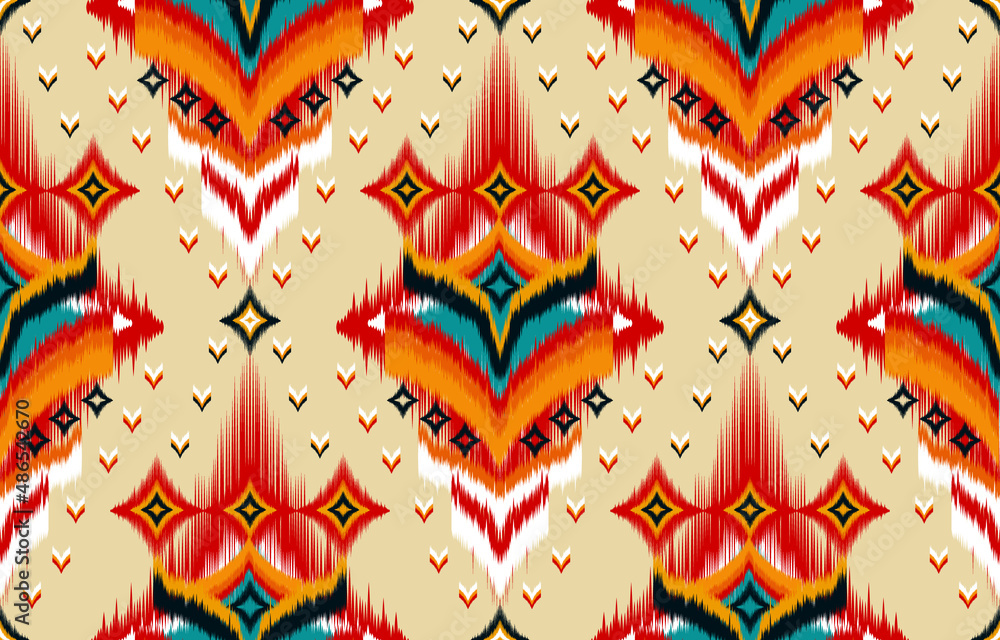 Ikat geometric folklore ornament. Tribal ethnic vector texture. Seamless pattern in Aztec style. Figure tribal embroidery. Indian, Gypsy, Mexican, folk pattern.