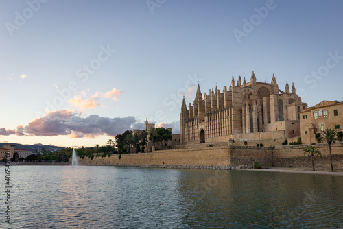 Sunset with the view of the cathedral of Mallorca  Spain 