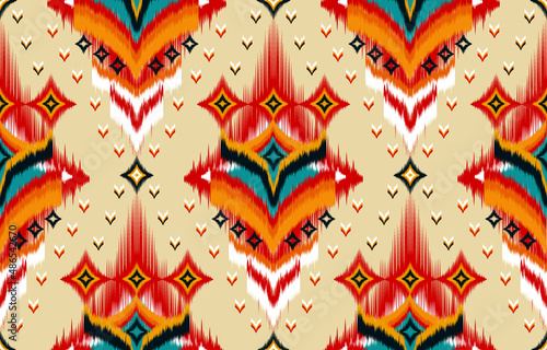 Ikat geometric folklore ornament. Tribal ethnic vector texture. Seamless pattern in Aztec style. Figure tribal embroidery. Indian  Gypsy  Mexican  folk pattern.