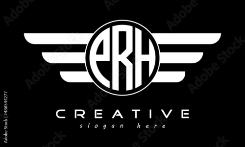 PRH three letter monogram type circle letter logo with wings vector template. photo