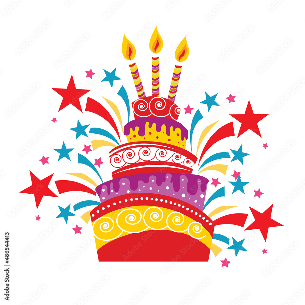 Birthday cake with patterns. Vector image for the holiday, birthday, celebration.