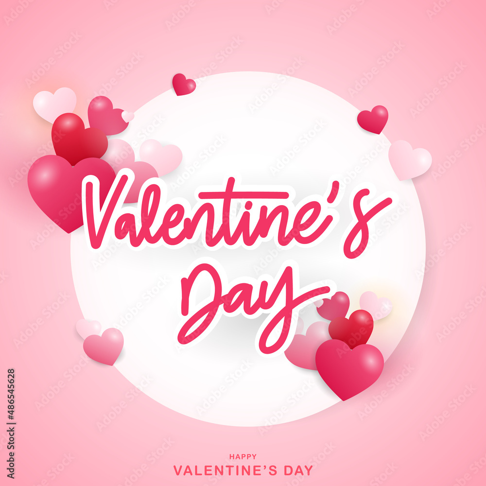 Valentine’s  Day calligraphy on paper with heart in Valentine's Day on pink background , Flat Modern design , illustration Vector EPS 10