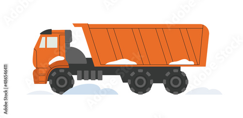Snowblower. Truck. Snow removal from the streets in winter. Specialized equipment. Cleaning and transportation, street cleaning. Vector illustration isolated on white background.