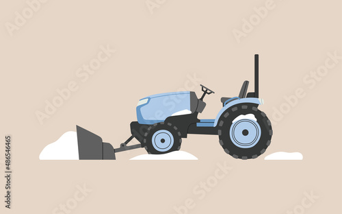 Snowblower. Snowplow. Snow removal from the streets in winter. Specialized equipment. Cleaning and transportation, street cleaning. Vector illustration isolated on colorful background.