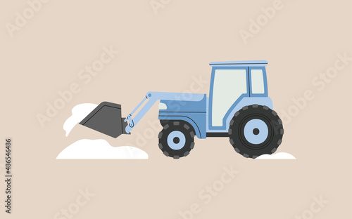 Snowblower. Excavator. Snow removal from the streets in winter. Specialized equipment. Cleaning and transportation, street cleaning. Vector illustration isolated on colorful background.