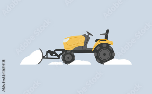 Snowblower. Snowplow. Snow removal from the streets in winter. Specialized equipment. Cleaning and transportation, street cleaning. Vector illustration isolated on colorful background.