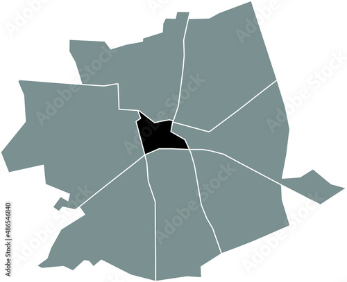 Black flat blank highlighted location map of the CENTRUM DISTRICT inside gray administrative map of Apeldoorn, Netherlands