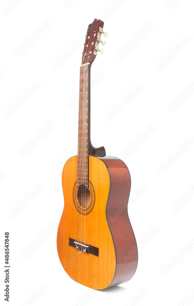 Fototapeta premium Acoustic guitar close up isolated on white background