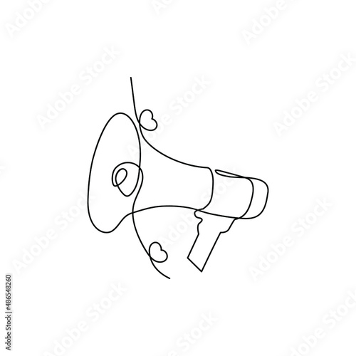 A megaphone and a continuous line of public horn speakers A loudspeaker is employed to provide the look of continuous lines. A sale, employment, or event announcement emblem in vector form.