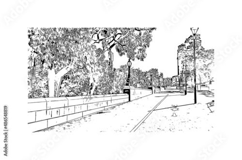 Obraz na płótnie Building view with landmark of Melbourne is the
city in Australia. Hand drawn sketch illustration in vector. w salonie