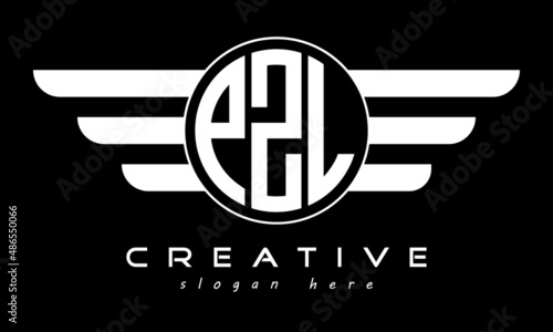 PZL three letter monogram type circle letter logo with wings vector template. photo