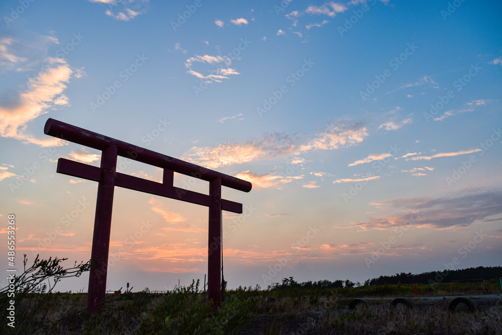 shrine gate and sky