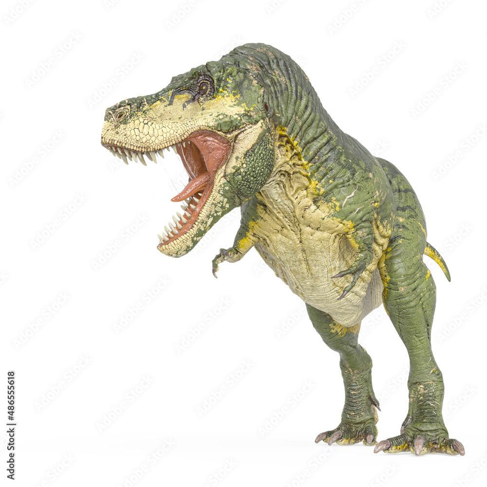 Naklejka premium tyrannosaurus rex is angry and looking for food in white background