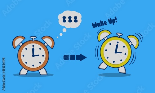 Illustration vector graphic of cute alarm wake up and sleep. Suitable for kid content animation.
