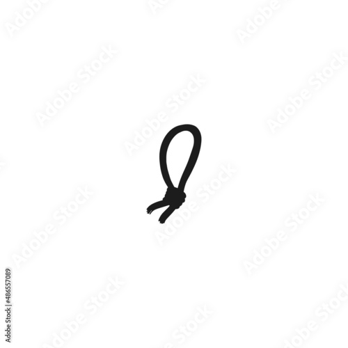 Silhouette of rope with loop. Vector black white doodle sketch isolated illustration.