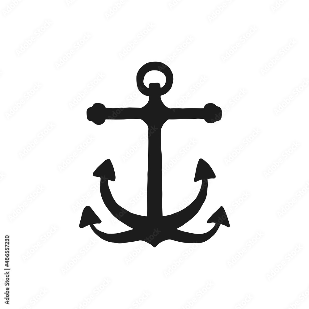 Silhouette of anchor. Vector black white doodle sketch isolated illustration. Silhouette of anchor. Vector black white doodle sketch isolated illustration.