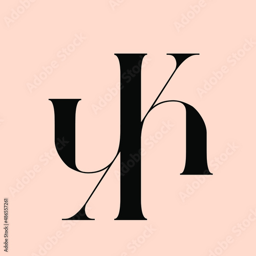 YK monogram logo.Typographic signature icon.Letter y and letter k.Lettering sign isolated on light background.Wedding, fashion, beauty alphabet initials.Elegant, luxury style.