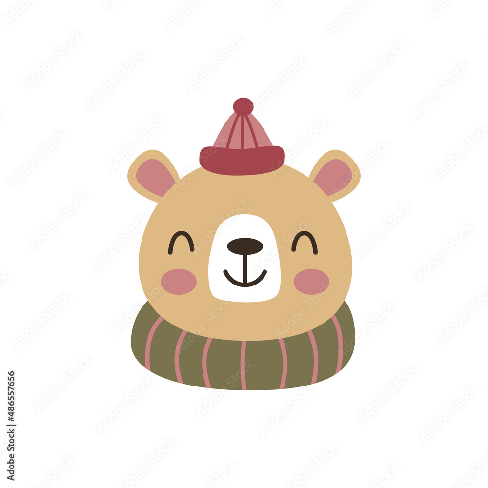 Fototapeta premium Hand drawn christmas bear illustration. Cute black and white doodle