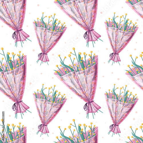 seamless pattern  bouquets of wild flowers in wrapping paper.