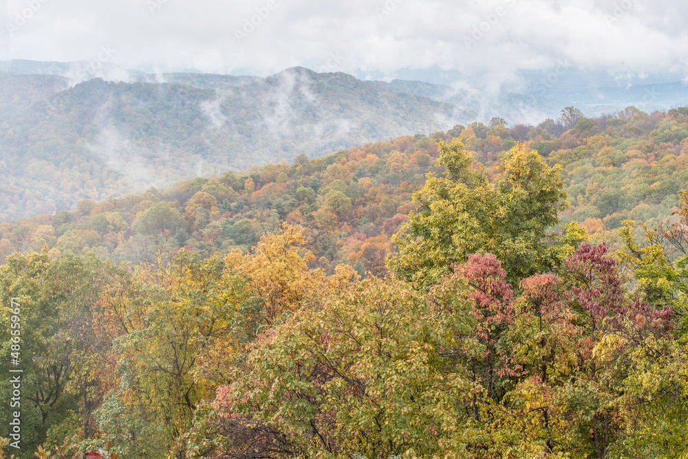 Rainfall and mist near Compton Gap, Shenandoah National Park, Virginia