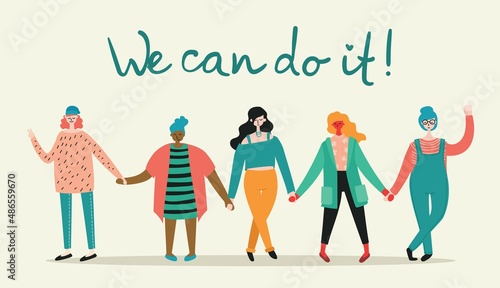 International Women's Day. Women in leadership, woman empowerment, gender equality concepts. Crowd of women of diverse age, races and occupation.