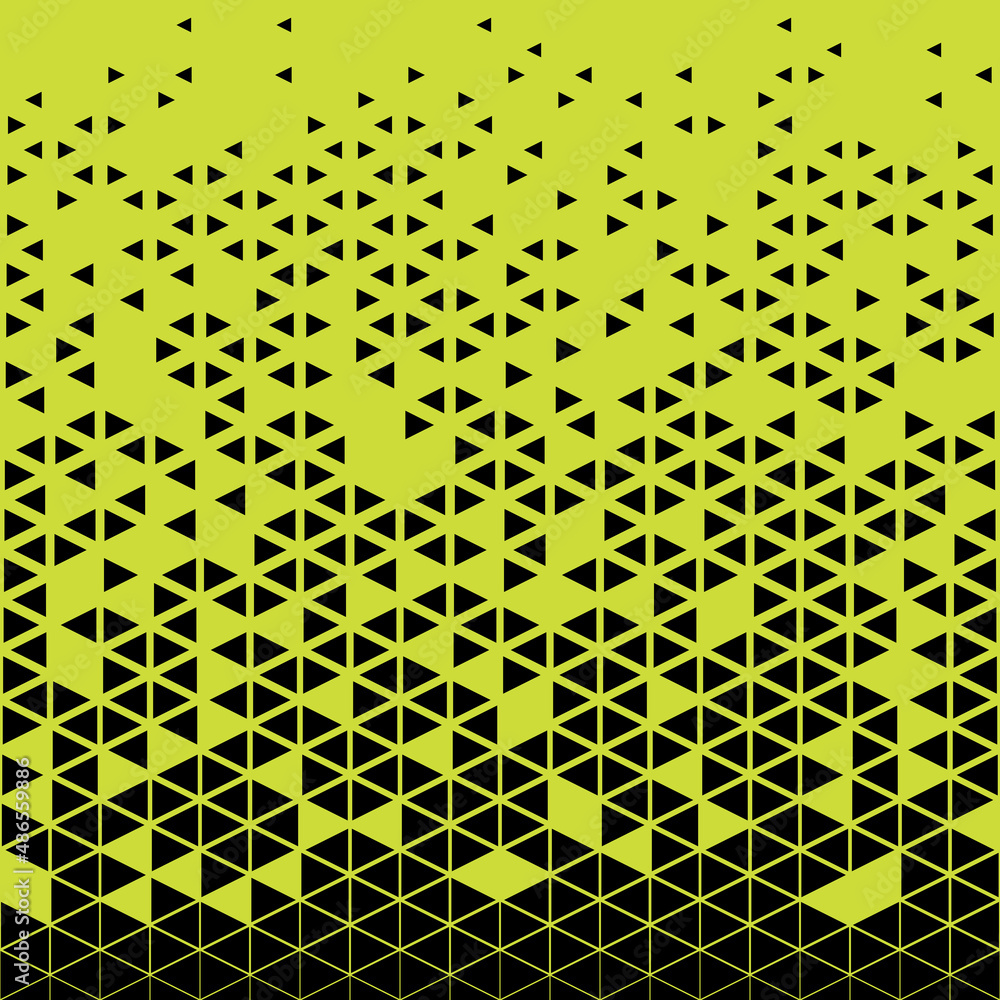 Abstract seamless geometric triangle pattern. Mosaic background of black triangles. Evenly spaced shapes of different sizes. Vector illustration on lime background Abstract seamless geometric triangle pattern. Mosaic background of black triangles. Evenly spaced shapes of different sizes. Vector illustration on lime background