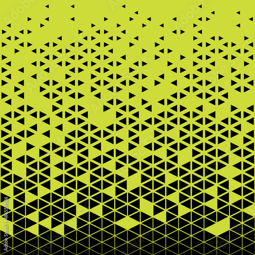 Abstract seamless geometric triangle pattern. Mosaic background of black triangles. Evenly spaced shapes of different sizes. Vector illustration on lime background