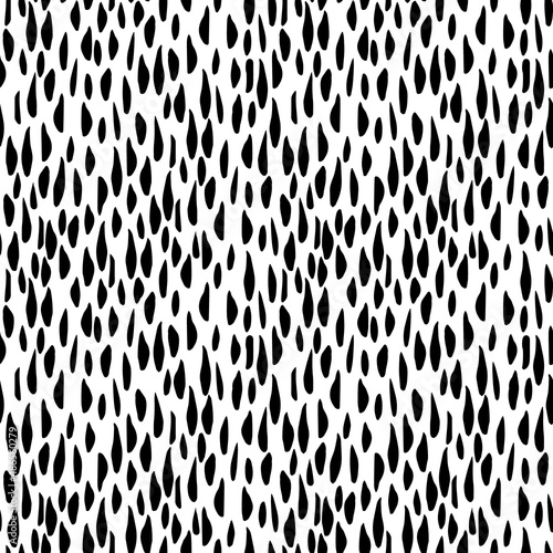Abstract animal skin seamless repeat pattern with oblong black shapes, spots, brush marks on a white background. Vector illustration
