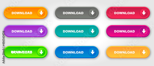 Download button set for website design. Click the gradient button for decorating the program to look modern.