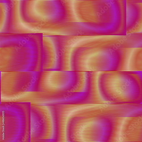 Bright abstract geometric seamless texture of concave and convex stripes and moire shapes. Psychedelic background for wall art, wallpaper, wall panel, textile, poster, interior decor. 