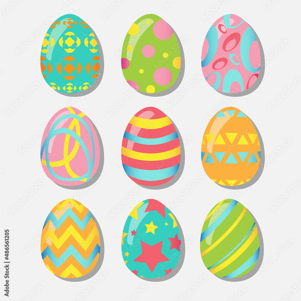set of easter eggs from nine pieces of multicolored set of easter eggs from nine pieces of multicolored