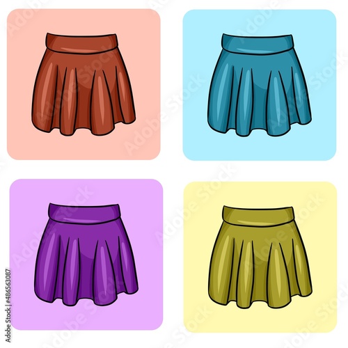 vector. A set of colorful fluffy skirts for fashionistas to decorate postcards and parcels, icons, cards