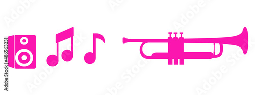 set icone musica note tromba cassa giochi bambina rosa femminile photo